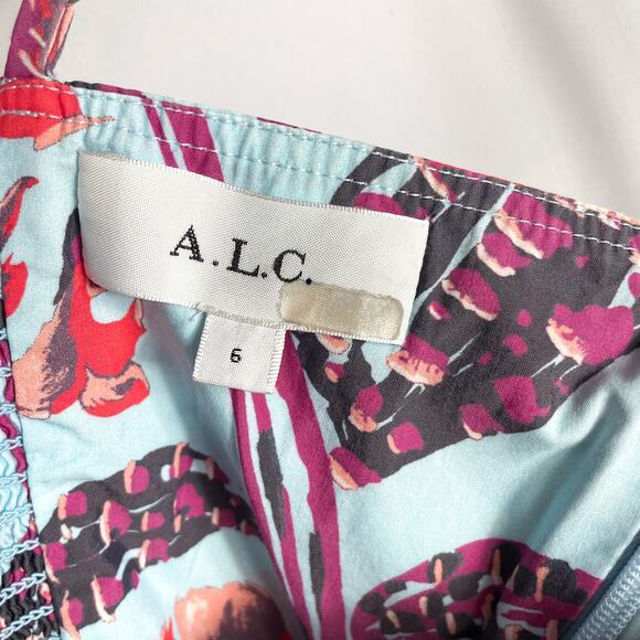 ALC Emilia Dress Floral Midi Blue Smocked Tiered Spaghetti Strap Sleeveless Sz 6 - Picture 12 of 14